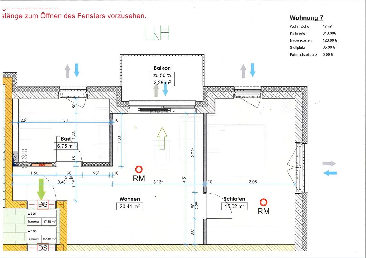 Grundriss Wohnung 7 – 2. OG, 2-Raum-Wohnung, 47 m² – Mittelstraße 24